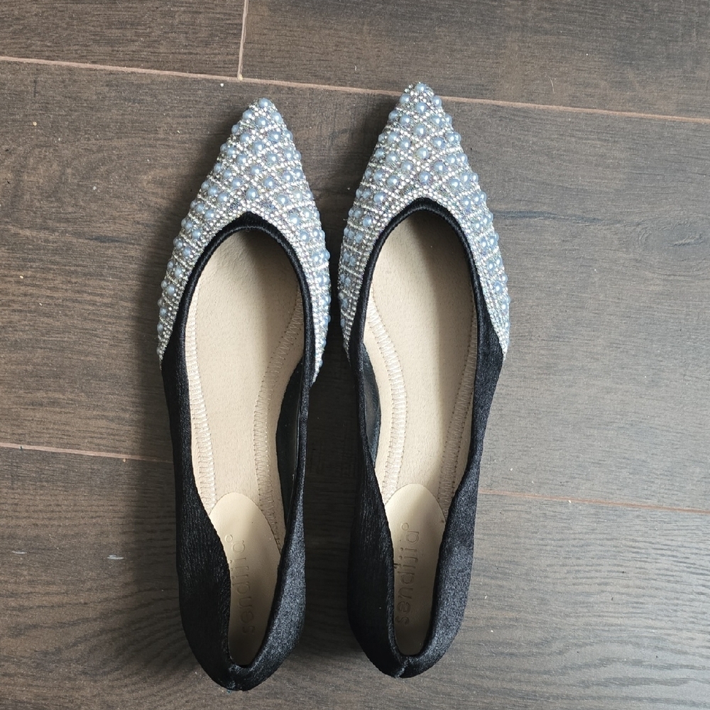 Sophisticated Black and Silver Pointed Toe Flats